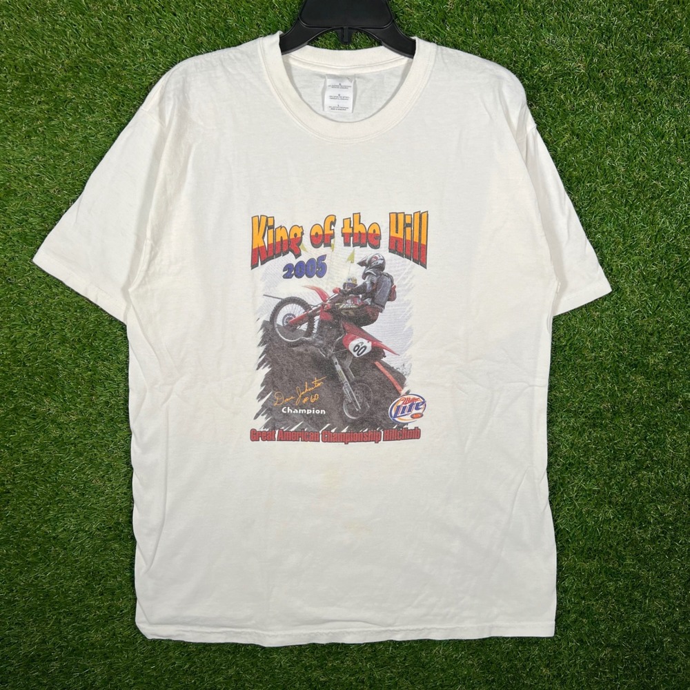Gildan King of the Hill 2005 Motocross Hillclimb Champion White T-Shirt Mens L